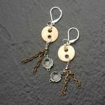 #232-D
Vintage undergarment buttons, sterling silver, glass, brass earrings
